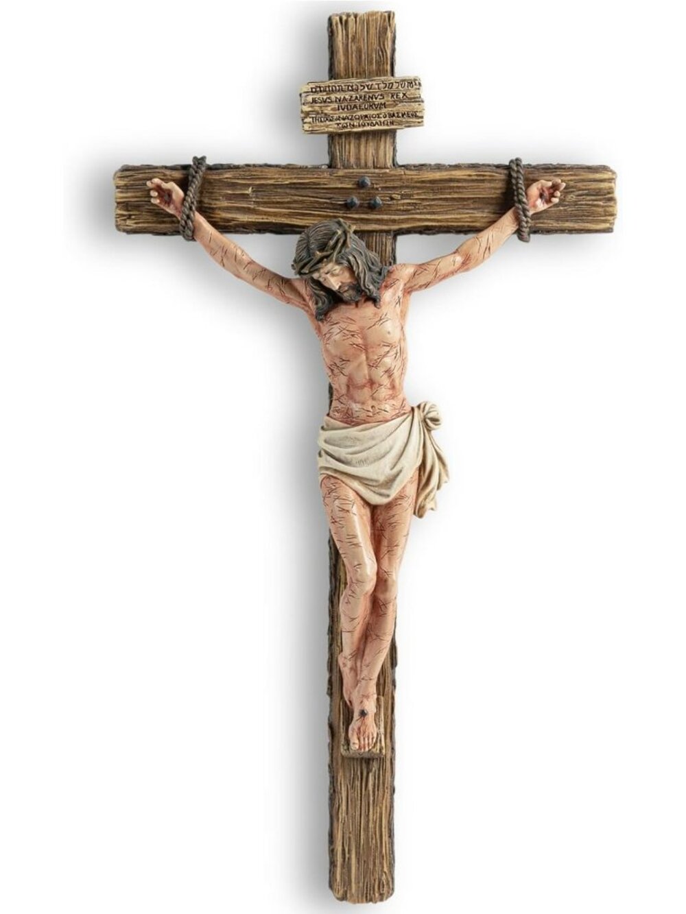 Hand-Painted 14" Realistic Catholic Crucifix Wall Cross for Home & Church Decor